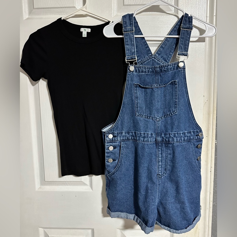 Black Tee and Denim Overalls Set